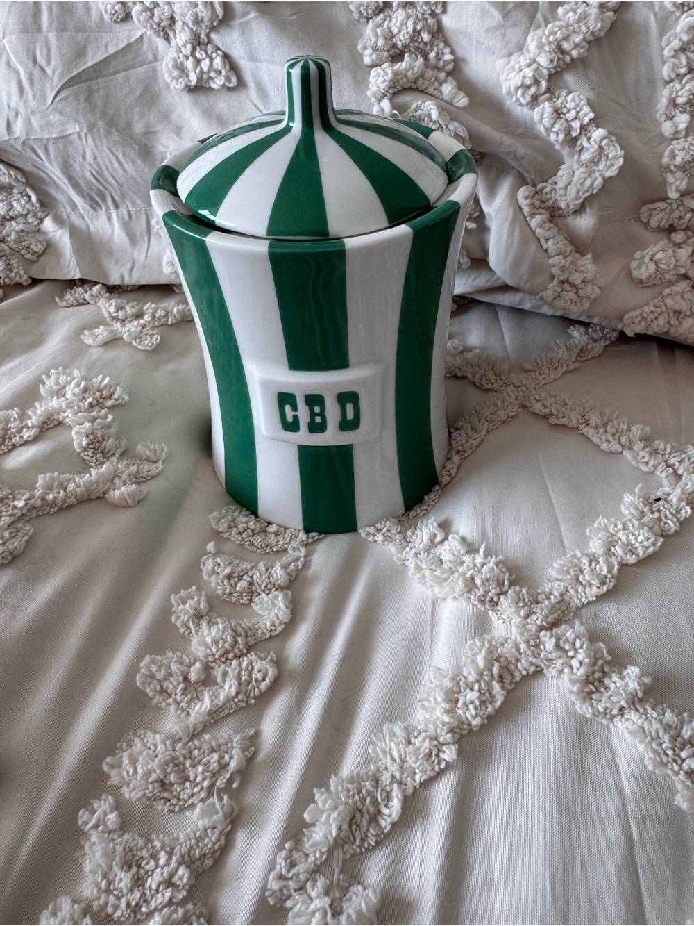 Jonathan Adler Green and White Striped Ceramic Canister - Picture 2 of 5